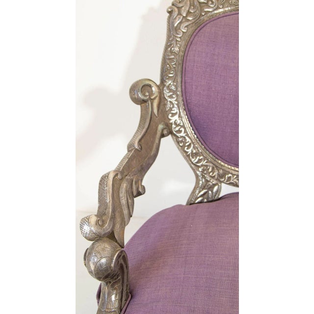 19th Century Antique Anglo-Indian Silver-Clad Repoussé Throne Armchair, India, Circa 1890 For Sale - Image 5 of 12