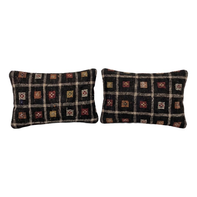 Bohemian Lumbar Kilim Pillow Cover 16'' X 24'' - Set of Two For Sale