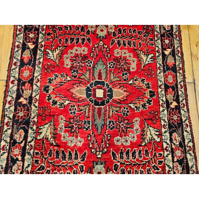 Vintage Persian Sarouk Lilian Runner Rug, Hand-Knotted Wool, Floral Design, Red & Pink, 3x25 For Sale - Image 17 of 17