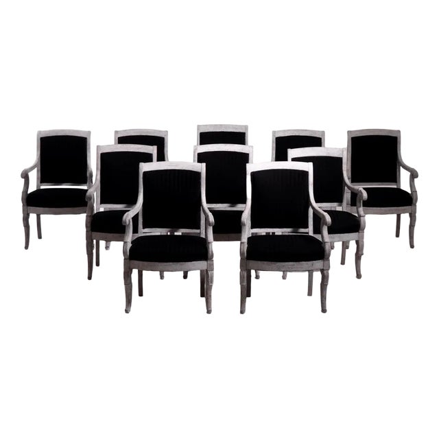 Antique French Charles X Armchairs, Set of 10 For Sale