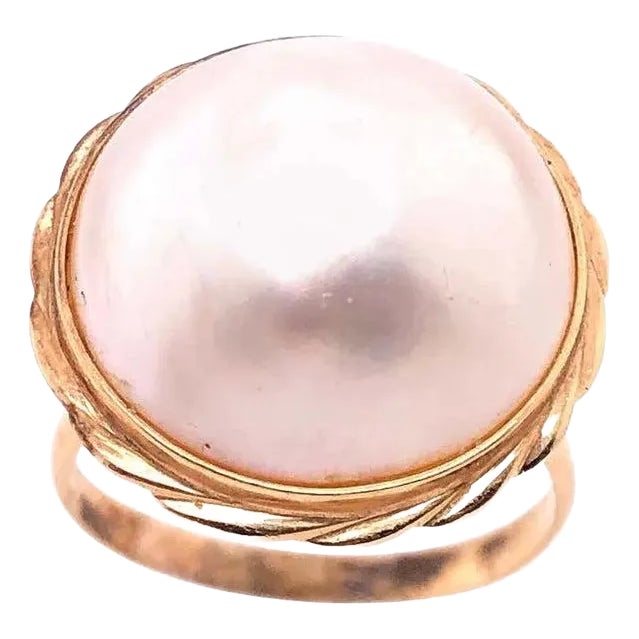 14 Karat Yellow Gold Dome Pearl Ring For Sale