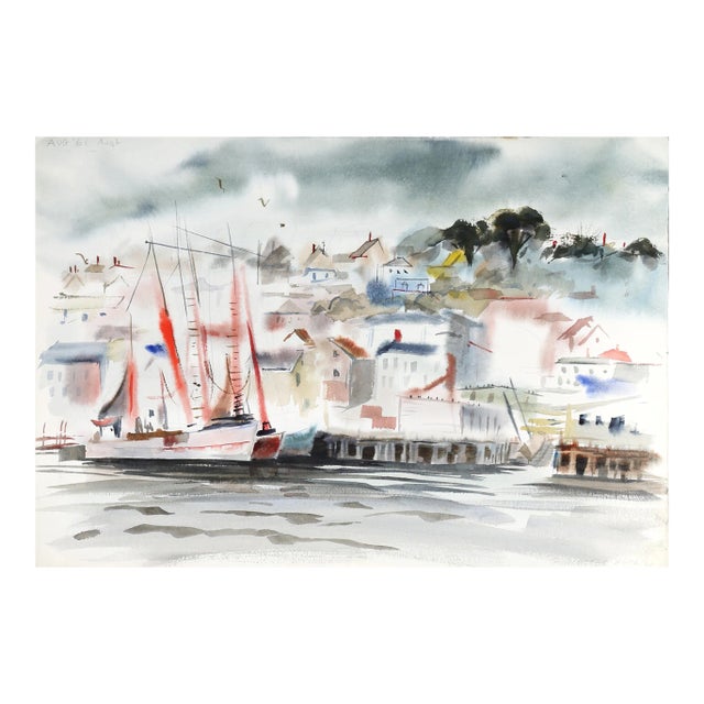 1960s "Gloucester P5.66" Watercolor Painting by Eve Nethercott For Sale