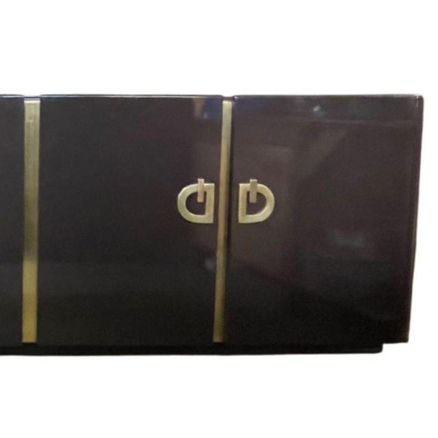 French Large Lacquered and Brass-Mounted Credenza by Pierre Cardin. Circa 1960's. For Sale - Image 3 of 9