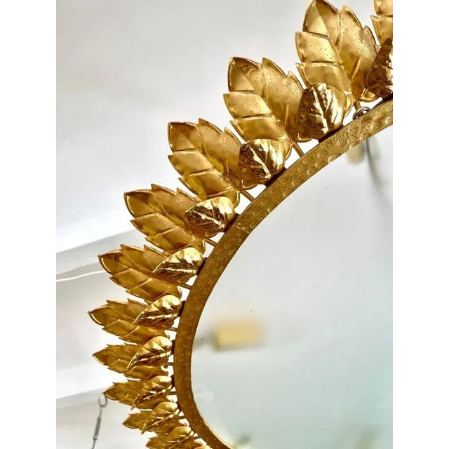 1970s Spanish Crown Sunburst Fixture in Gilt Metal and Frost Glass, 1970s For Sale - Image 5 of 10