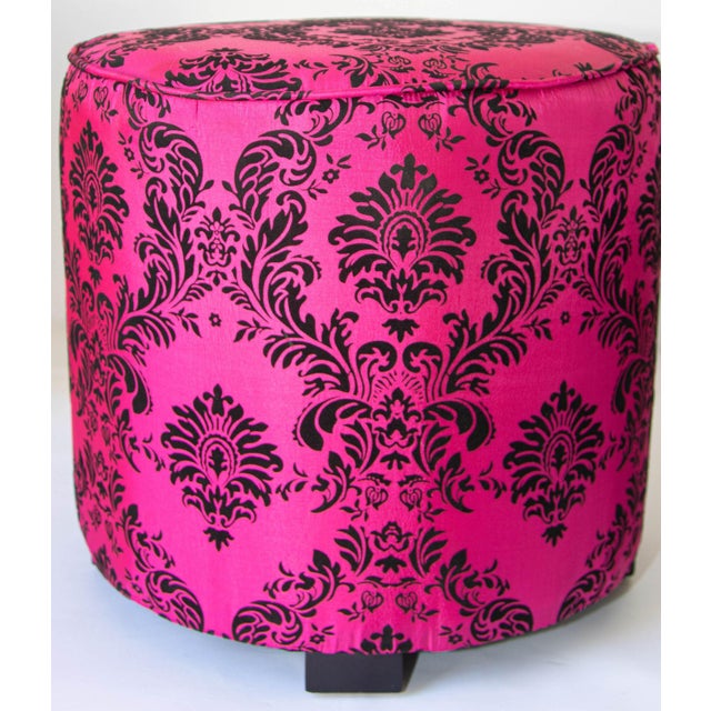 Vintage Modern Fuchsia and Black Moroccan Round Upholstered Stools For Sale - Image 12 of 12