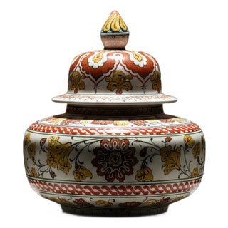 Handmade Ceramic Iznik Vase Golden Harvest Yellow and Red Floral Ginger Jar For Sale