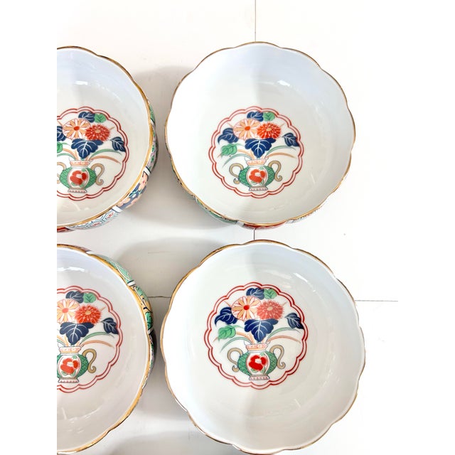 Red Vintage Arita Fine China Imari Porcelain Bowls With Gold Trim, Set of 6 For Sale - Image 8 of 13