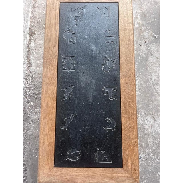 Wood Brutalist Oak and Slate Coffee Table with Zodiac Motifs For Sale - Image 7 of 10