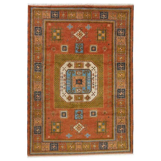 Tribal Pumpkin Orange Vintage Caucasian Kazak Rug For Sale - Image 13 of 13