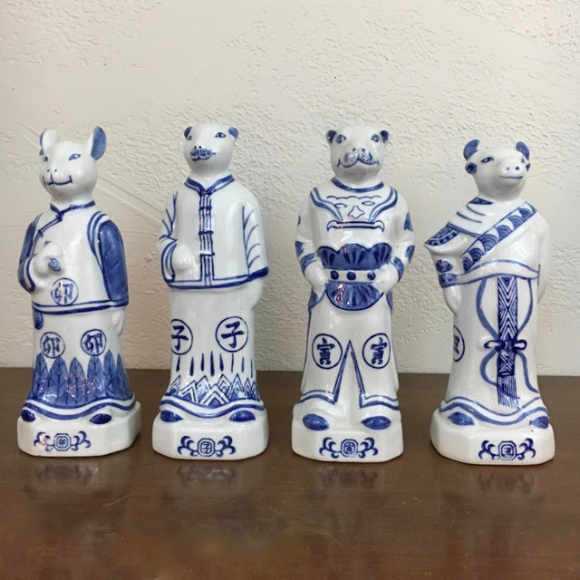 Blue & White Ceramic Chinese Zodiac Statues Set of 4 Chairish