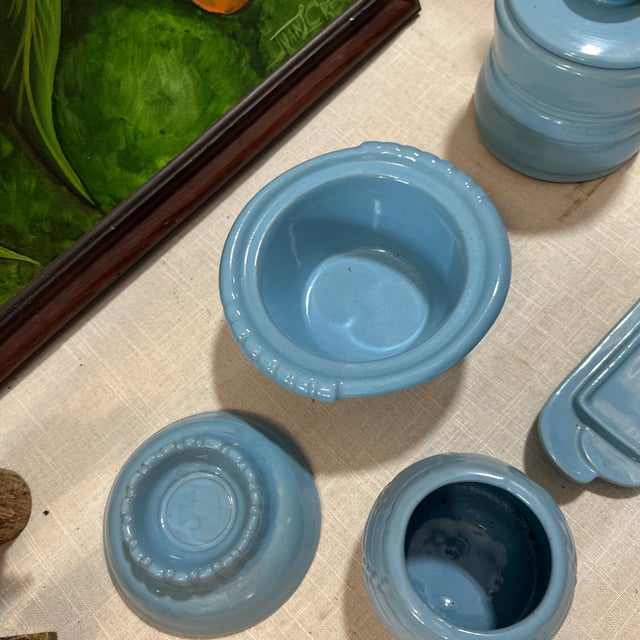 1970s 1970s Instant Collection of Blue Frankoma Lazy Bones Ceramic Jars and Dishes With Lids- Set of 5 For Sale - Image 5 of 7