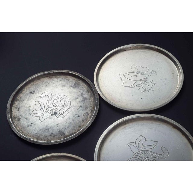 Pewter Bottle Coasters from Just Andersen, Denmark, 1940s, Set of 7 For Sale - Image 4 of 6