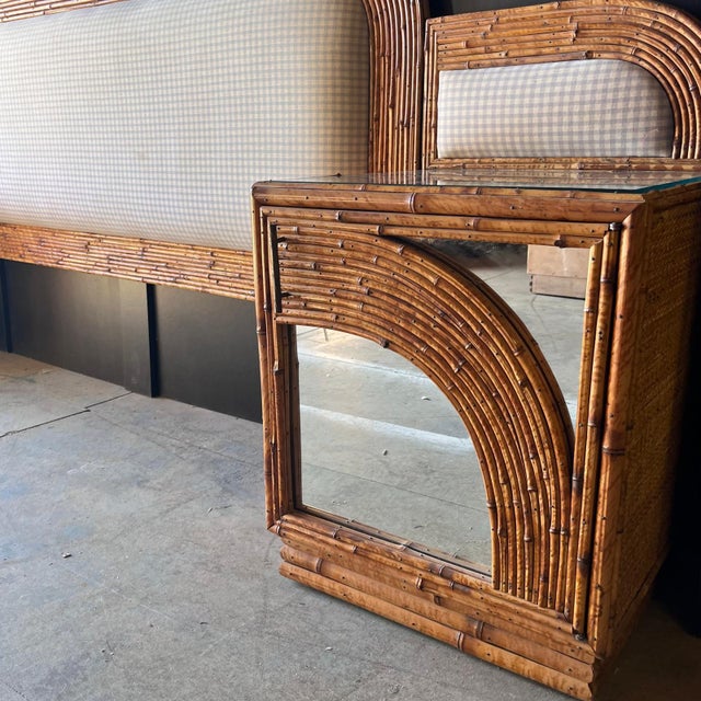 Vintage Bamboo Double Bed Headboard with Attached Mirrored Bedside Tables For Sale - Image 5 of 6