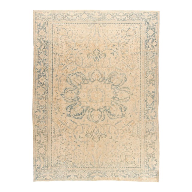 Vintage Circa 1940 Ivory Heriz Hand Knotted Rug, 9'11 X 13'9 For Sale