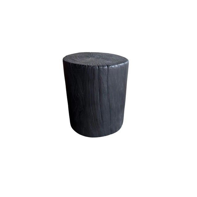 Contemporary Sculptural Teak Wood Side Table Organic Burnt Finish, Modern Organic For Sale - Image 3 of 8
