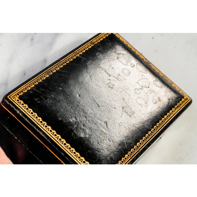 1960s Nice Mid Century Vintage Italian Black Leather Gold Border Jewelry Trinket Box For Sale - Image 5 of 18