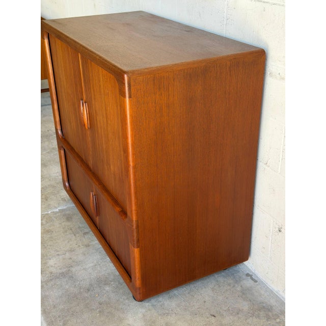 In Style of Dyrlund Teak Tambour Door Rolling Cabinet Denmark Mid-Century Modern 1970s For Sale - Image 4 of 10