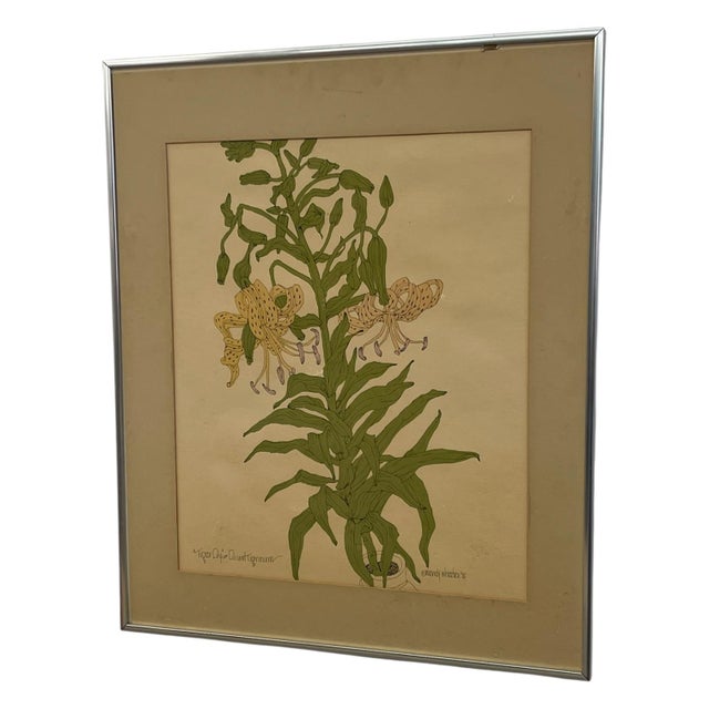 1970s Vintage Botanical Tiger Lily Illustration by Wendy Wheeler, Signed, Framed Floral Art. For Sale - Image 5 of 10