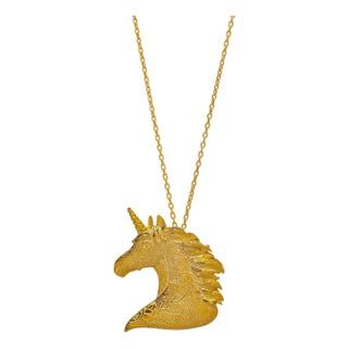 Majestic Unicorn Aura Gold Pendant Chain Necklace For Sale