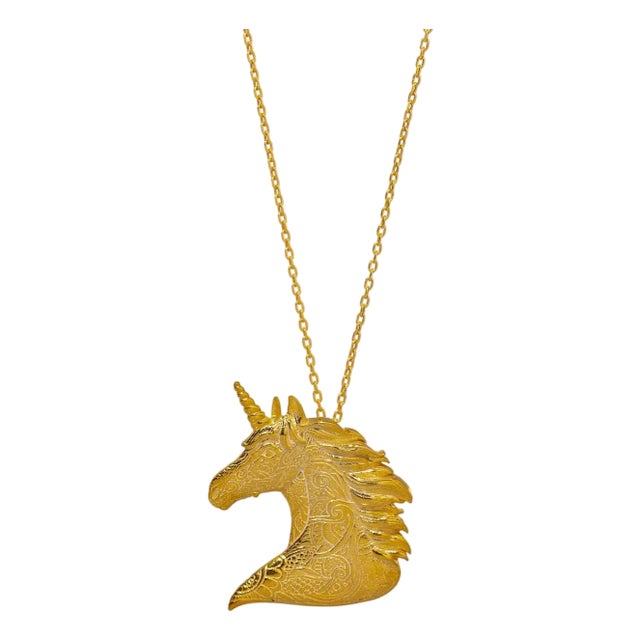 Majestic Unicorn Aura Gold Pendant Chain Necklace For Sale