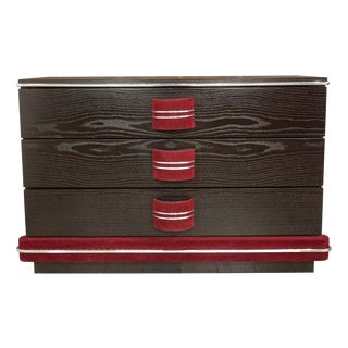 Vintage Black Wooden and Strawberry Pink Velvet Chest of Drawers from Poltrona Frau, 1970s For Sale