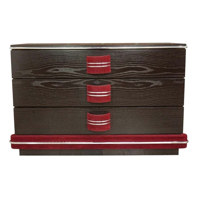 Vintage Black Wooden and Strawberry Pink Velvet Chest of Drawers from Poltrona Frau, 1970s For Sale