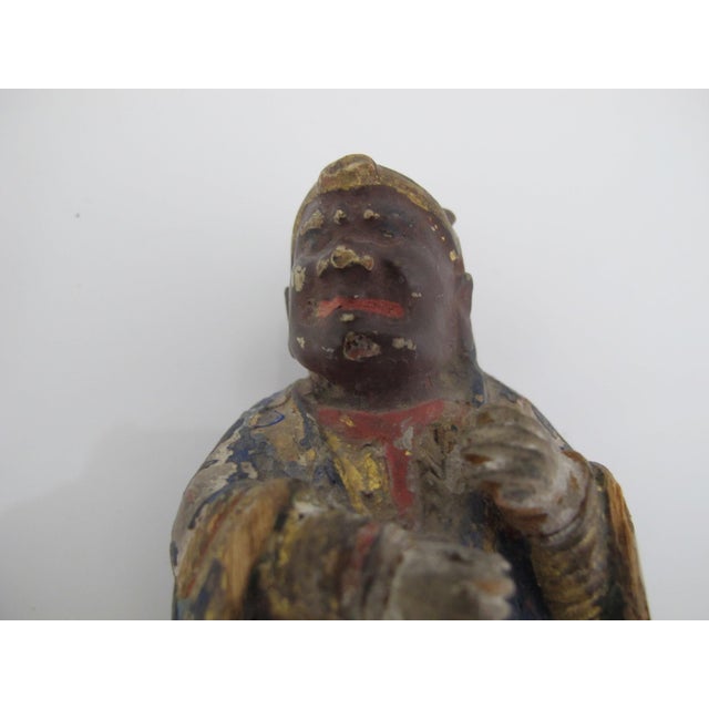 Blue Antique Chinese Hand Carved Polychrome Wood Guardian Warrior Figure Pair For Sale - Image 8 of 13