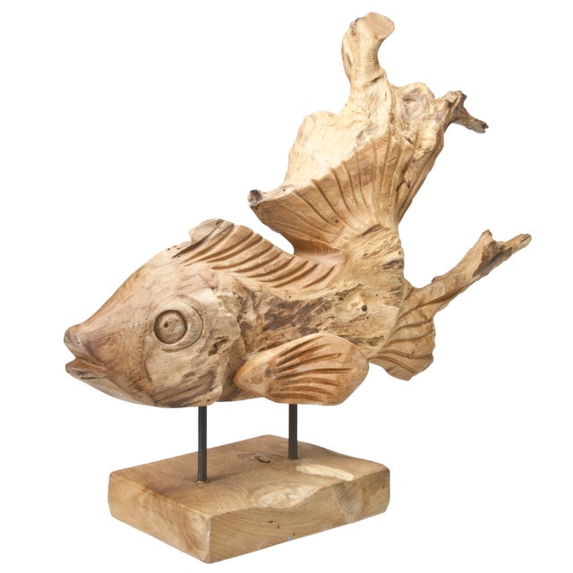 HandCarved Driftwood Fish On Stand Chairish