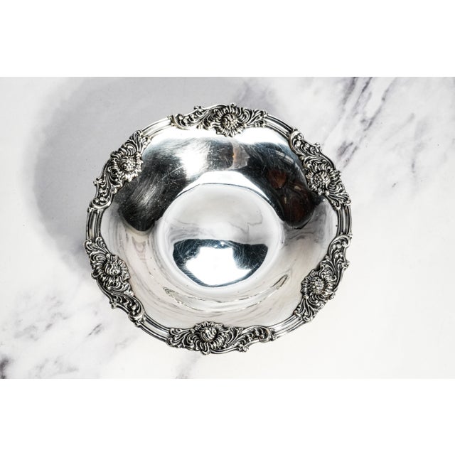 Elegant Sterling Silver Antique Tazza Pedestal Centerpiece Bowl Floral Repoussé Pattern Traditional Home Decor For Sale - Image 4 of 12