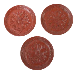 Chinese Red Resin Lacquer Round Flower Motif Plate 3 Pieces