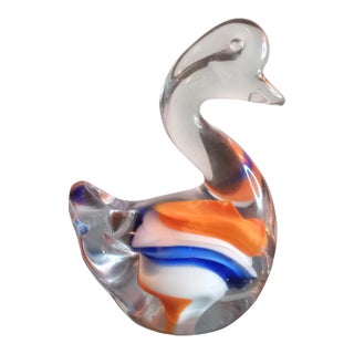Vintage Multicolor Art Glass Duck Figurine For Sale