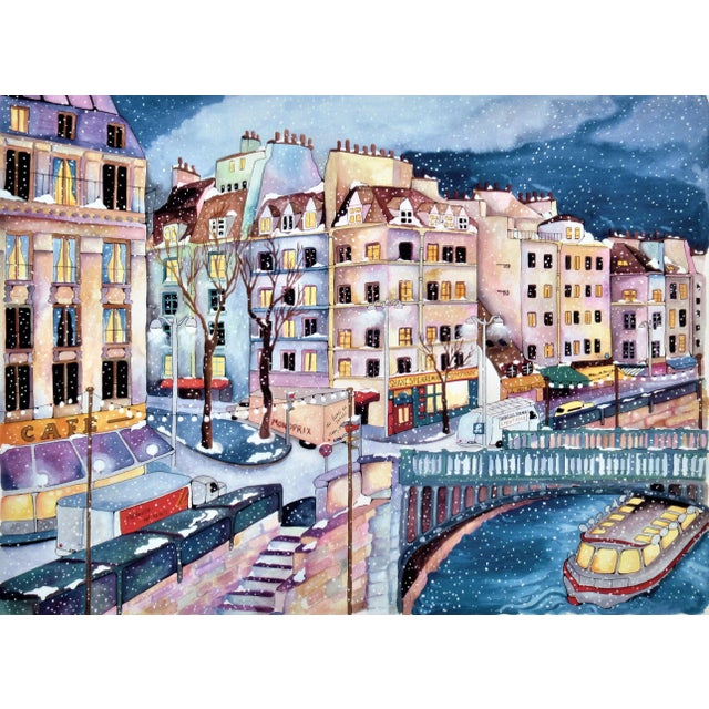 American Linea Pergola, La Seine a Paris, Large original color serigraph, Circa 1990 For Sale - Image 3 of 7