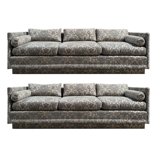Pair of Mid-Century Modern Tuxedo Sofas in the Style of Milo Baughman for Thayer Coggin For Sale