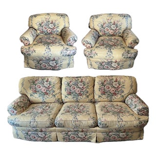 Ralph Lauren Evelyn Sofa and Chairs Set - Yellow Floral Vintage For Sale