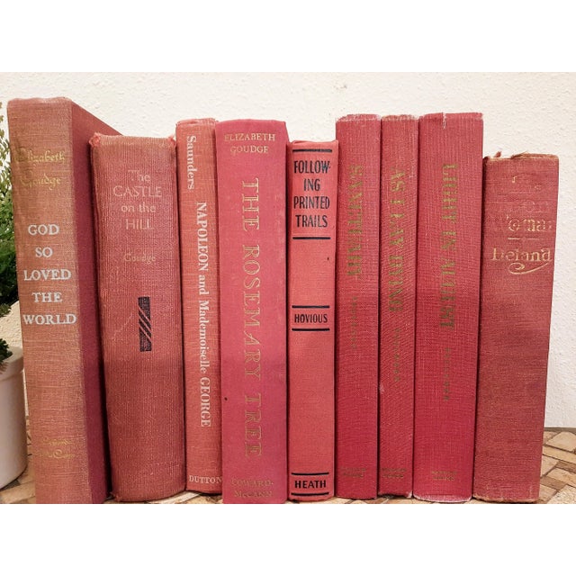 Metal Vintage Library Book Stack Red Gold Maroon Books For Sale - Image 7 of 7