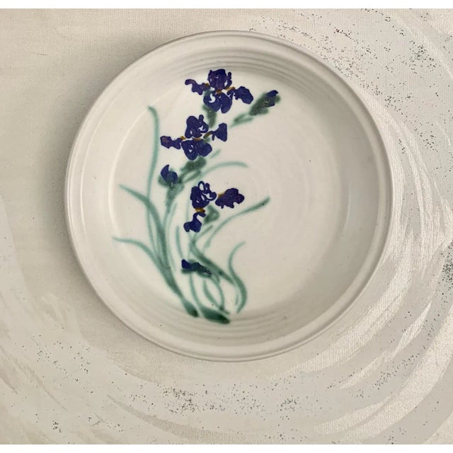 Beautiful studio ceramic bowl decorated with purple irises Use it to hold fruits in your kitchen or as a centerpiece, this...