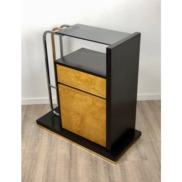 Console Table in Wood, Brass, Chrome and Smoked Glass, Italy, 1970s For Sale - Image 6 of 12