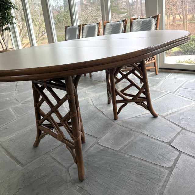 1990s Vintage 5-Piece Rattan Dining Set, Attributed to Clark Casual Distinctive Rattan For Sale - Image 5 of 13
