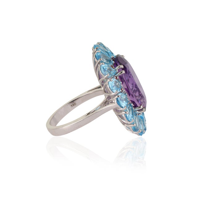 Not Yet Made - Made To Order Celestial Amethyst Blue Topaz & Orange Sapphire Sterling Silver Cocktail Ring Size 7.5 For Sale - Image 5 of 12