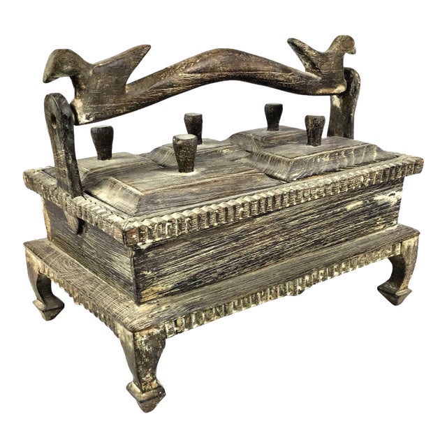 1900s Asian Hand Carved Wood Spice Box For Sale