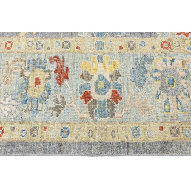 Blue Modern Sultanabad Hand-Knotted Area Wool Rug – Slate Blue Floral Design 6 X 7 For Sale - Image 8 of 10