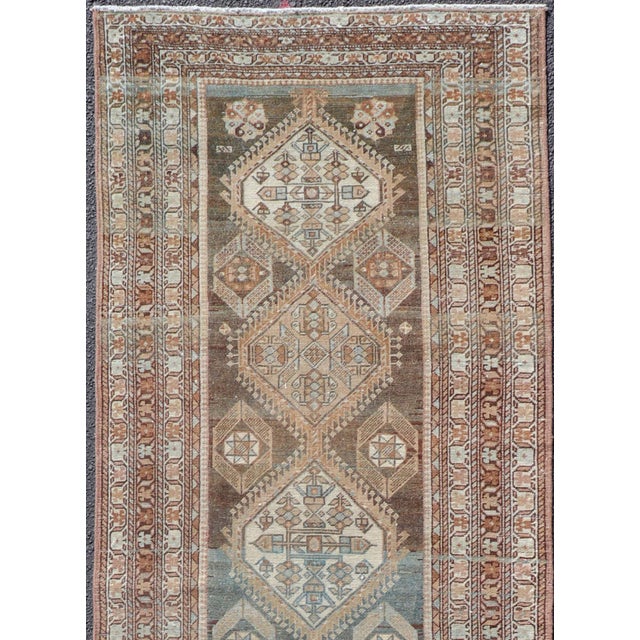 Long runner, Persian Hamadan antique Runner with all-over Diamond and geometric design in Brown, Charcoal and light...