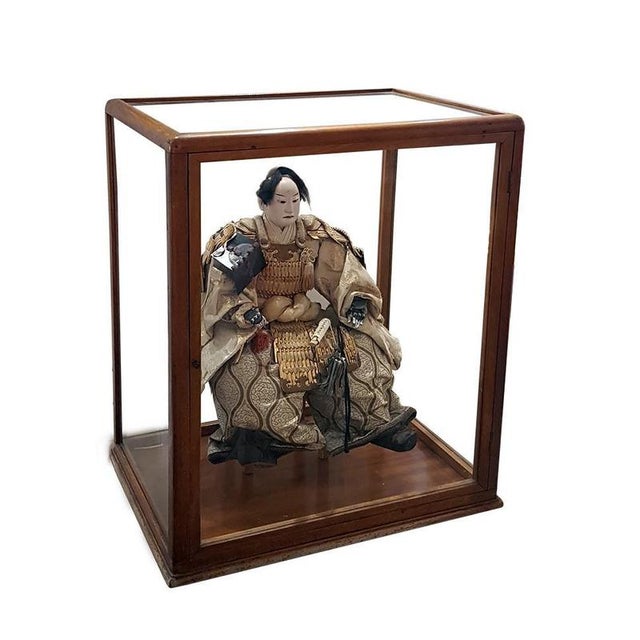 Antique Japanese Samurai Doll in Wood and Glass, Late 18th Century For Sale - Image 4 of 5