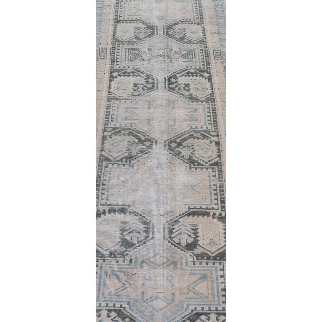 Antique Persian Hamadan Runner With All-Over Medallion Design in Lt. Blue For Sale - Image 9 of 13