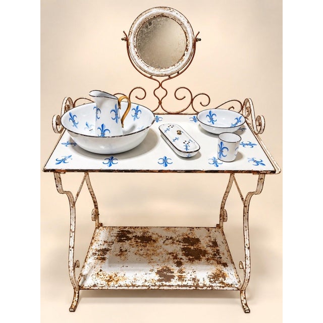 Napoleon III Dressing Table in Wrought Iron and Enamel Fleur-De-Lis Decoration For Sale - Image 6 of 6