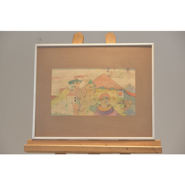 Watercolors, Gunther Temech, NY 1980 on Japanese Paper, Framed Under Glass For Sale - Image 6 of 6