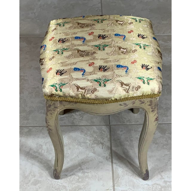 1970s Vintage Gray and Gold Painted Wood Stool For Sale - Image 5 of 11