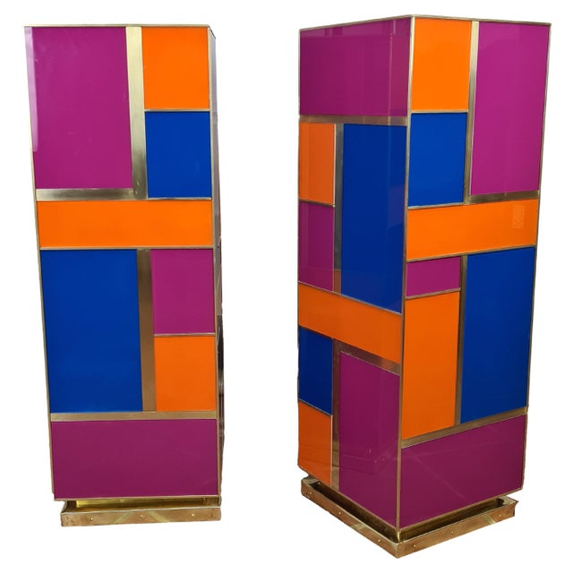 Wood Pedestals for Sculpture in Murano Glass and Golden Brass from Justfurnituress SRL, Set of 2 For Sale - Image 7 of 7