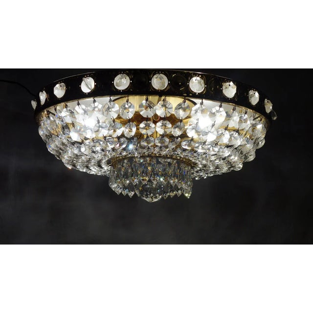 Metal Vintage Brass-Lead Crystal Ceiling Lamp from Sölken Leuchten For Sale - Image 7 of 8