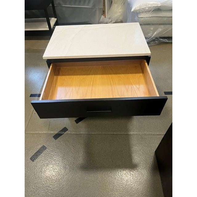 2010s Custom Oak Espresso Nightstands With Limestone Top & Shelf – Modern Organic Bedside Tables For Sale - Image 5 of 10